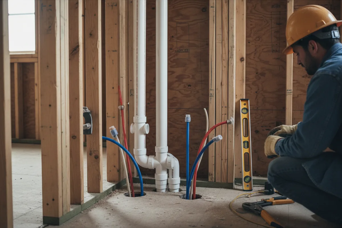 Drain and supply rough-in during Sump Pump Repair in Franktown
